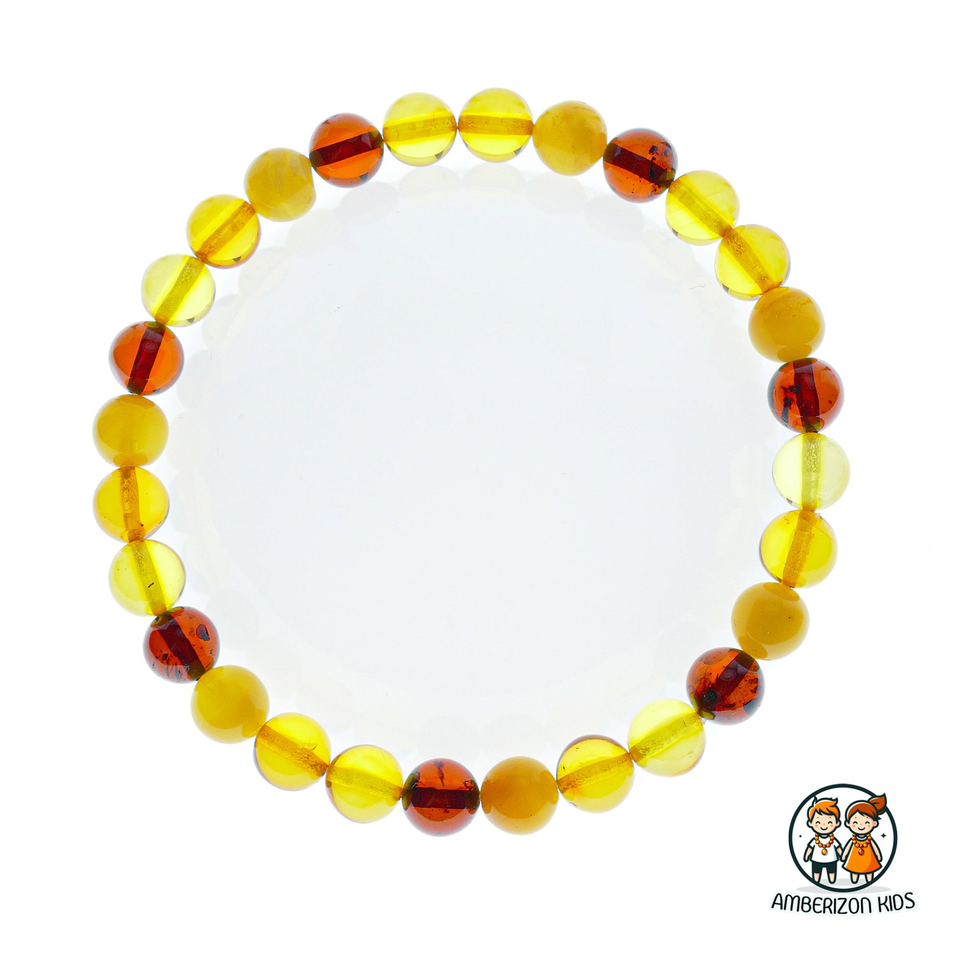 ⌀5.5mm - Premium round amber baby bracelet - Multicolored polished amber balls
