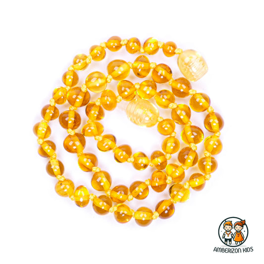 Polished amber baby necklace - Unisex - Clear translucent lemon color beads