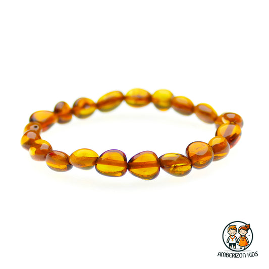 4.5-7mm beans - Unisex Baltic amber baby bracelet - Cognac color polished bean shape beads