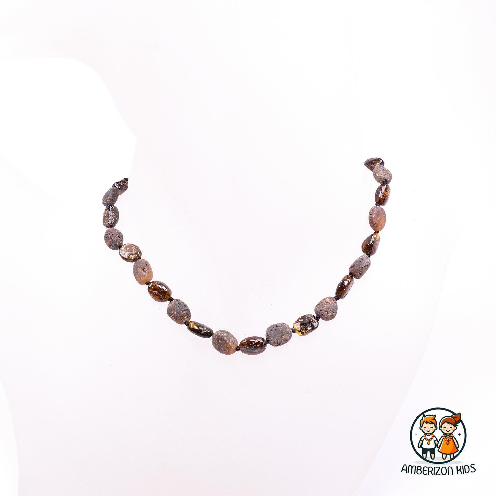 Raw amber baby necklace - Unisex - Unpolished and polished flat olive shape mix