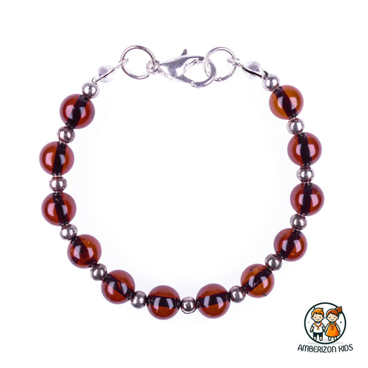 ⌀6mm - Round Baltic amber baby bracelet-anklet - Clear polished cherry balls - Lobster clasp