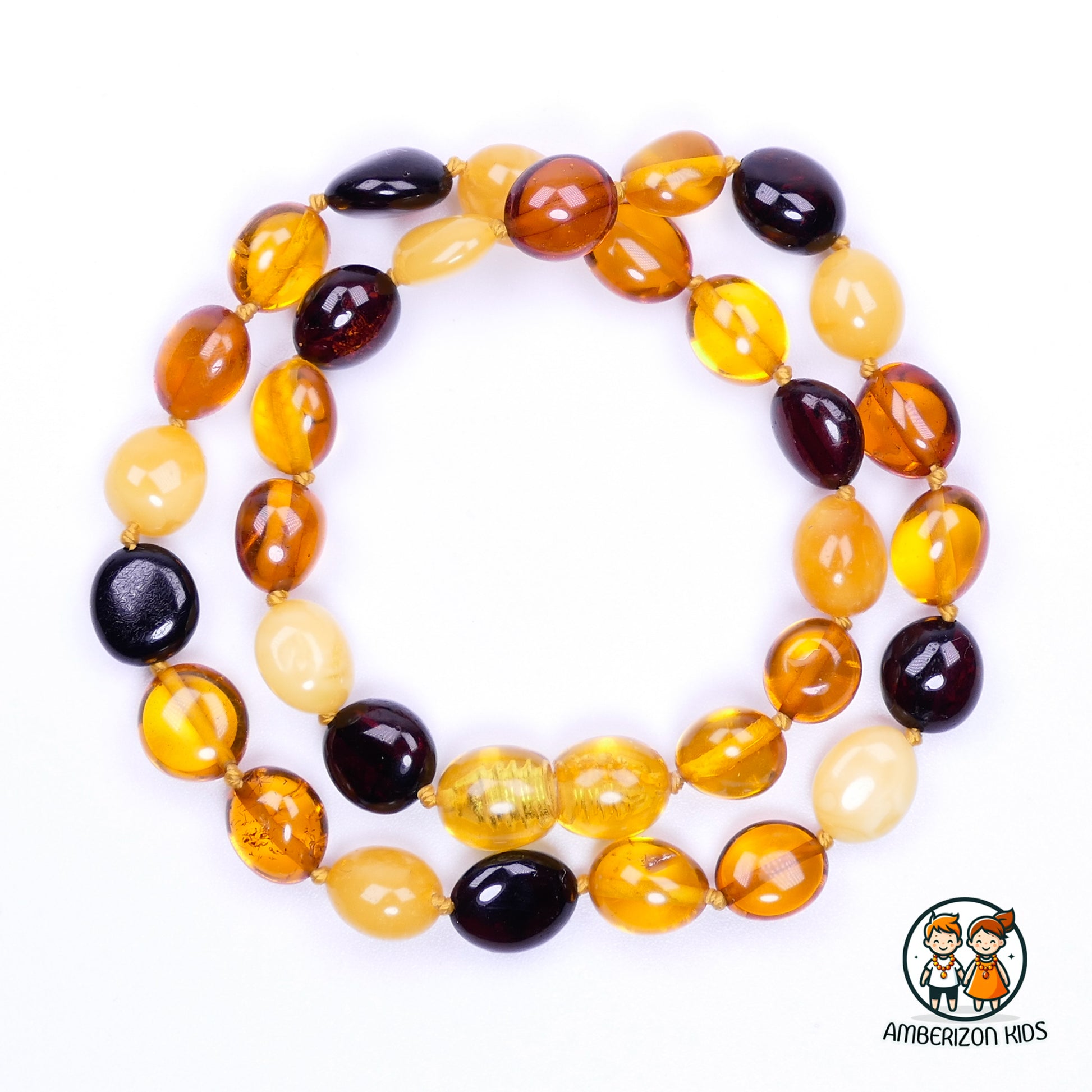 Premium polished Baltic amber baby necklace - Unisex - Large clear translucent multicolored beads
