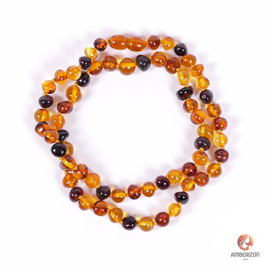 Premium minimalist women's necklace - Clear multicolored polished amber beads