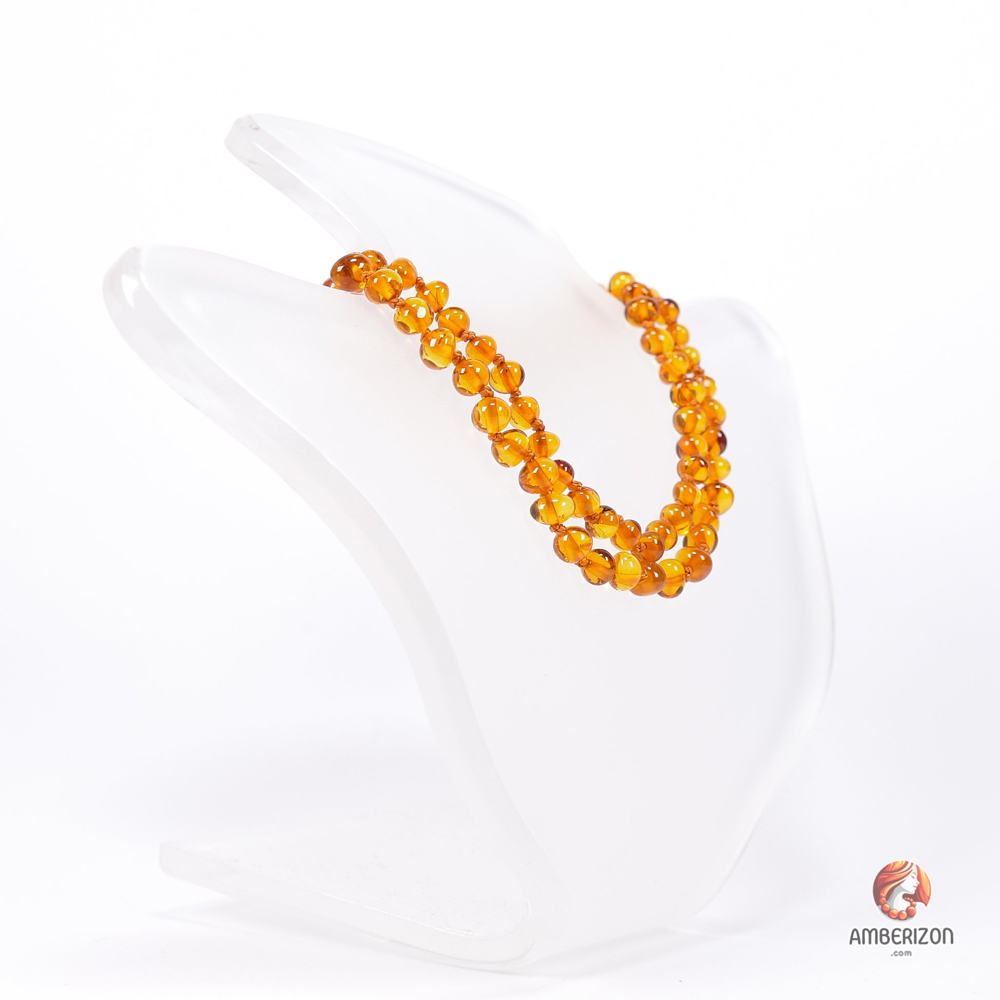Premium minimalist women's necklace - Clear translucent polished amber beads - AAA beads