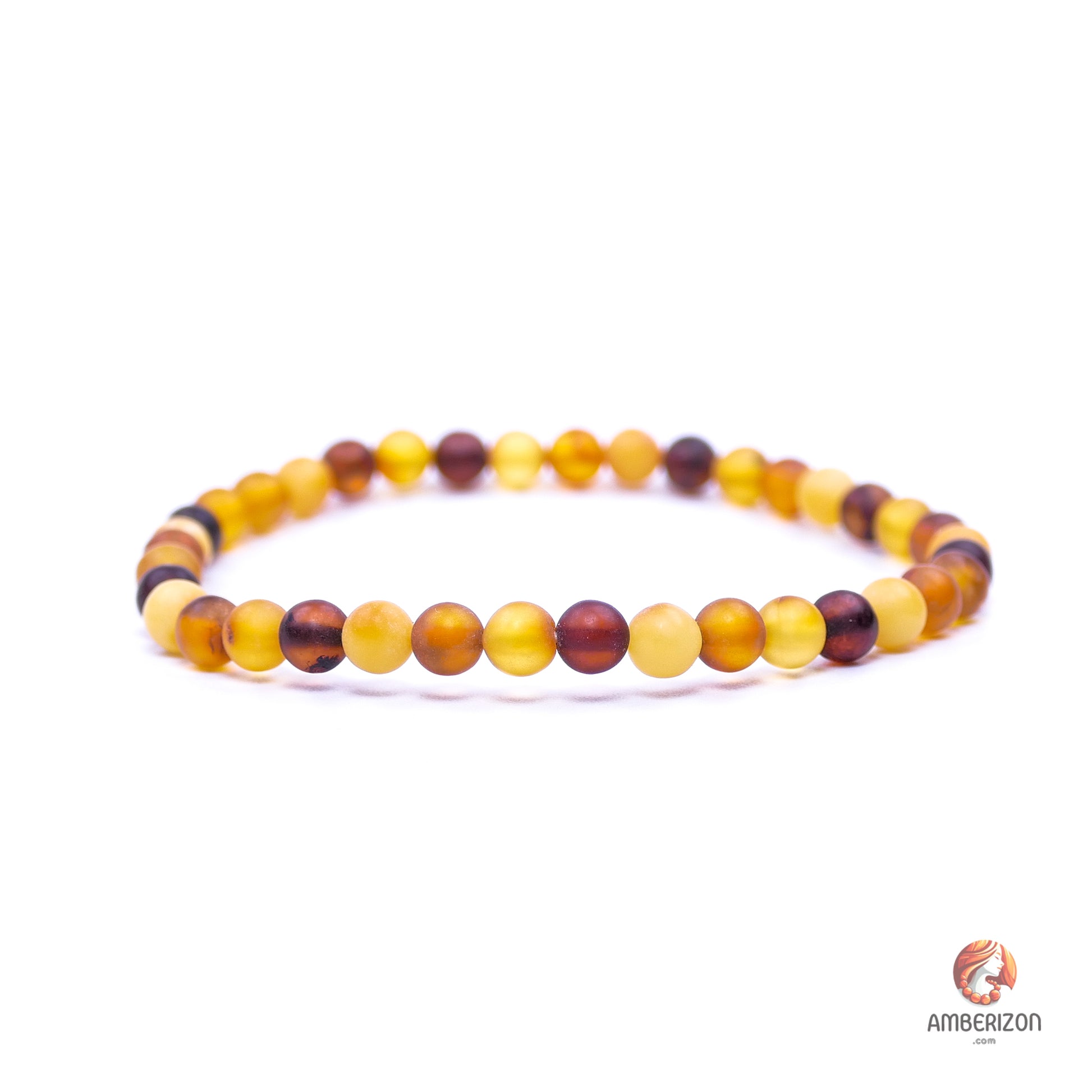 Premium raw amber ball bracelet - Round multicolored beads - Stretchy