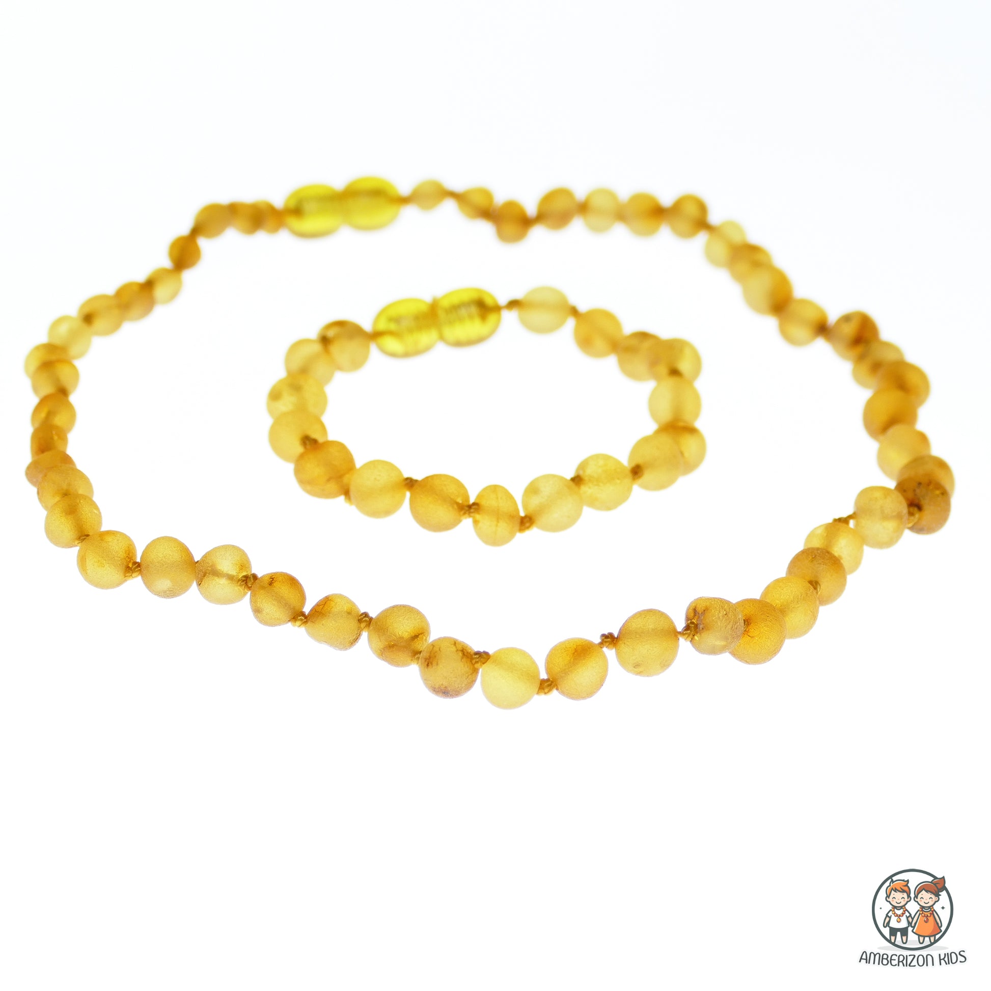 Matching Baby raw amber jewelry set - Honey sea amber color - Baby bracelet + baby necklace