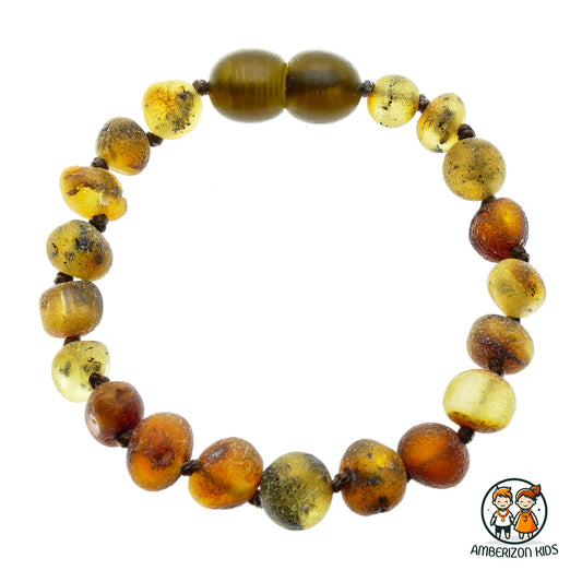 Baroque amber baby bracelet - anklet - Gray-green raw unpolished beads