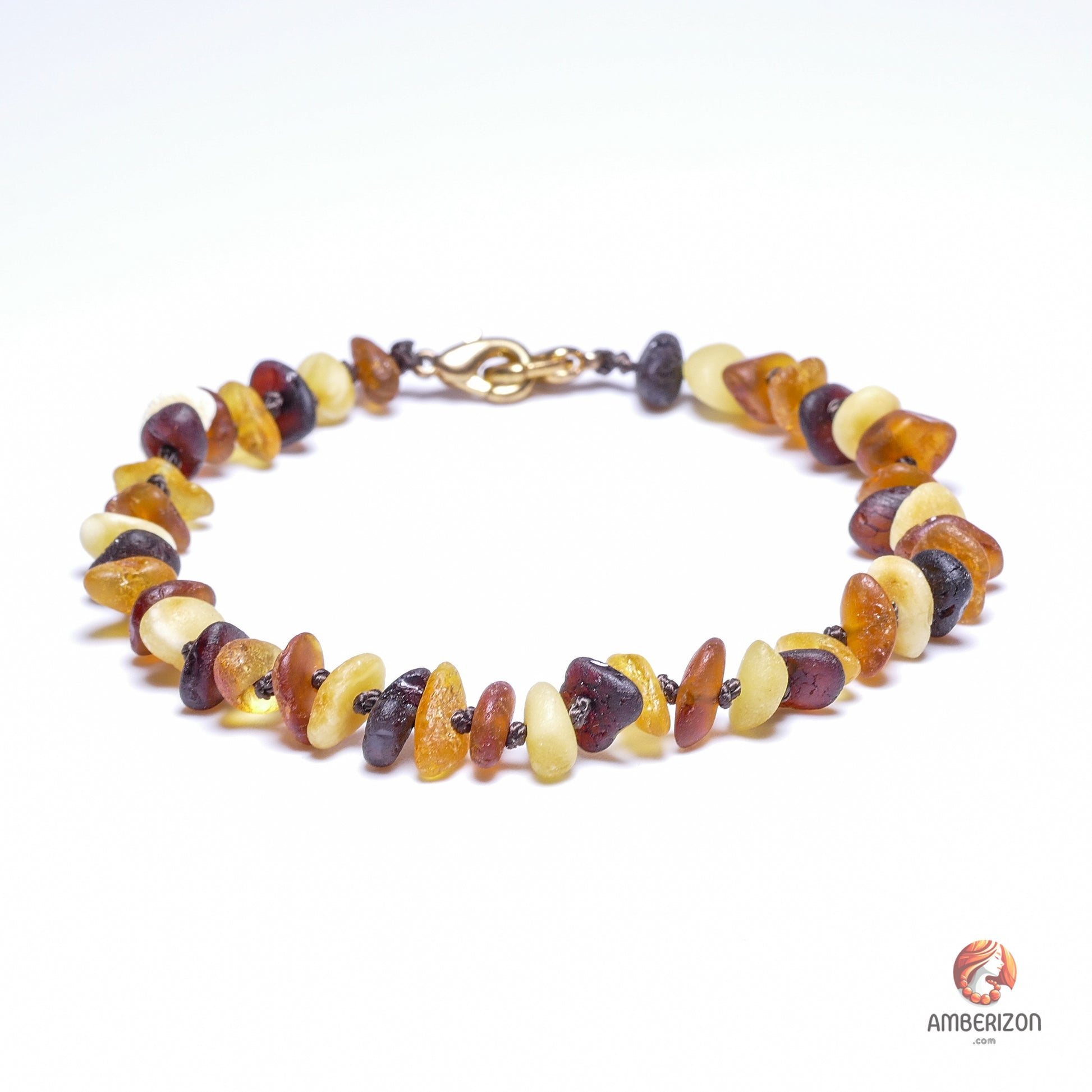 Raw sea amber bracelet - Unpolished multicolored chip shape beads with lobster clasp