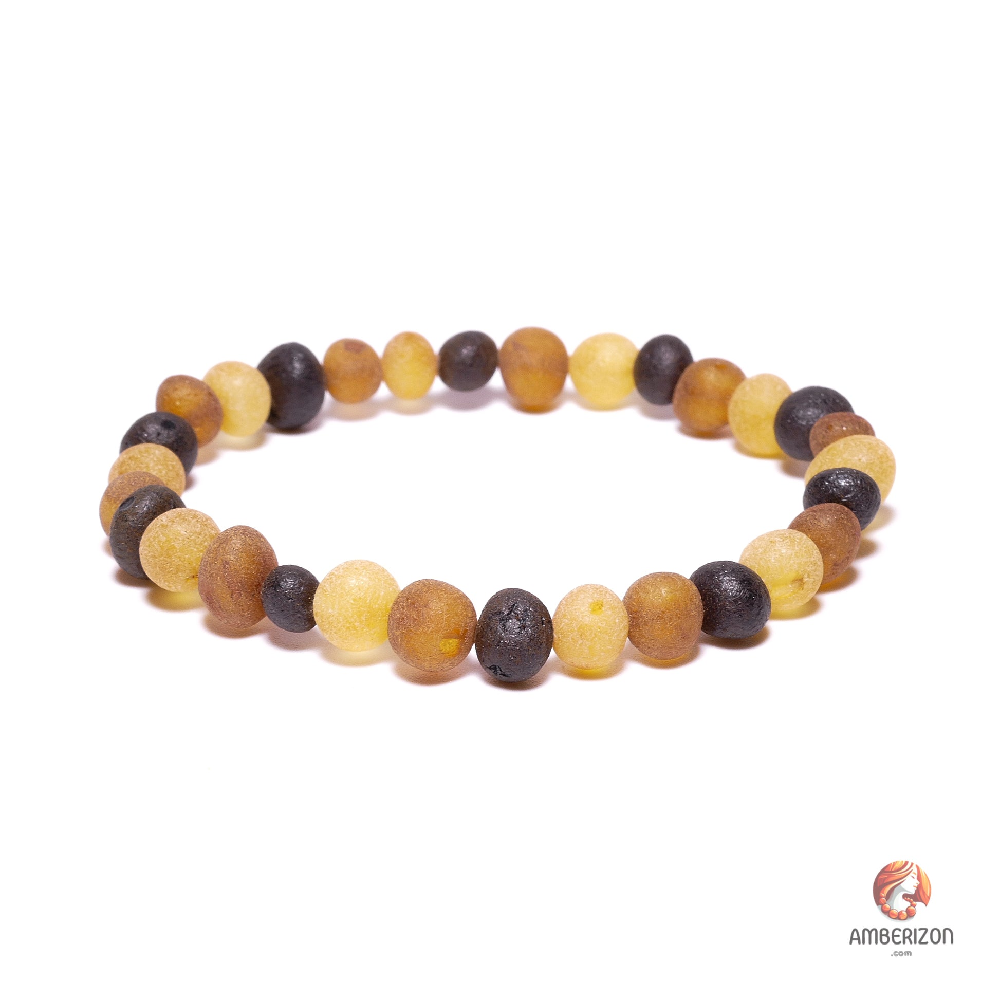 Unpolished raw amber bracelet - Premium frosted finish baroque beads - Stretchy