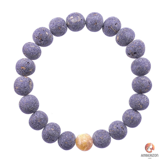 Raw grey amber ball bracelet - Premium AAA quality round beads - Stretchy