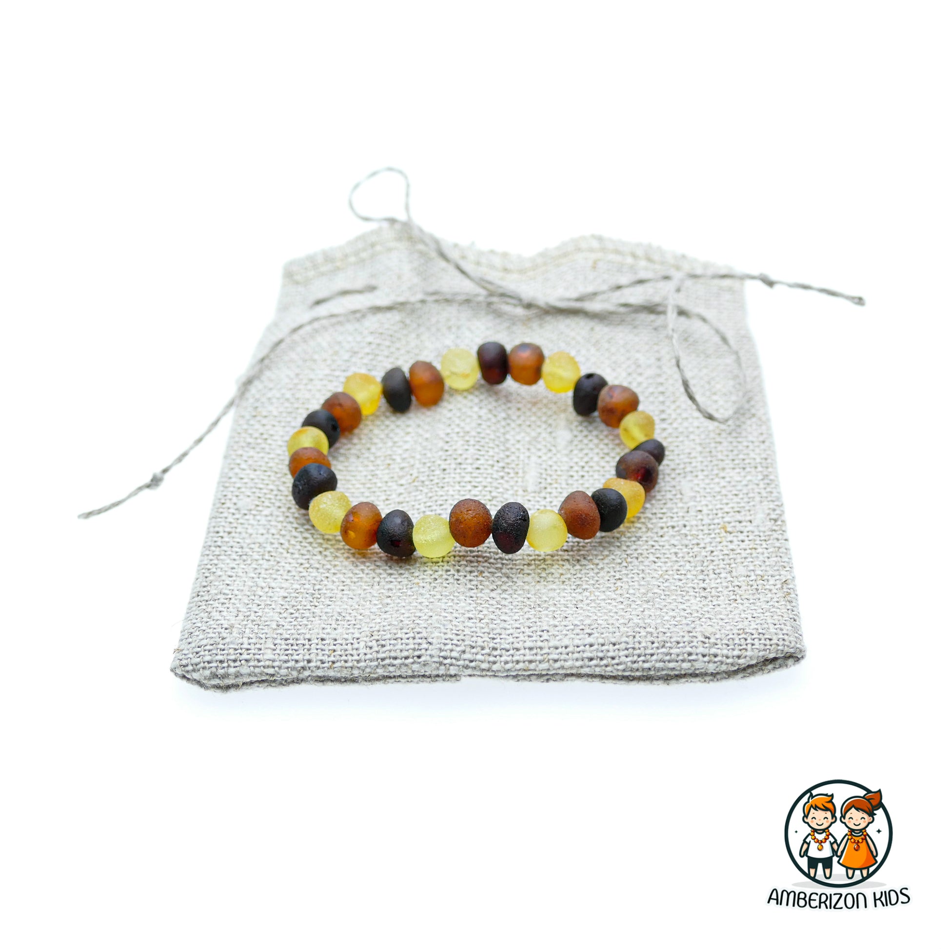 ⌀6.5-7mm - Genuine amber baby bracelet - Unisex - Raw unpolished baroque beads - Multicolored