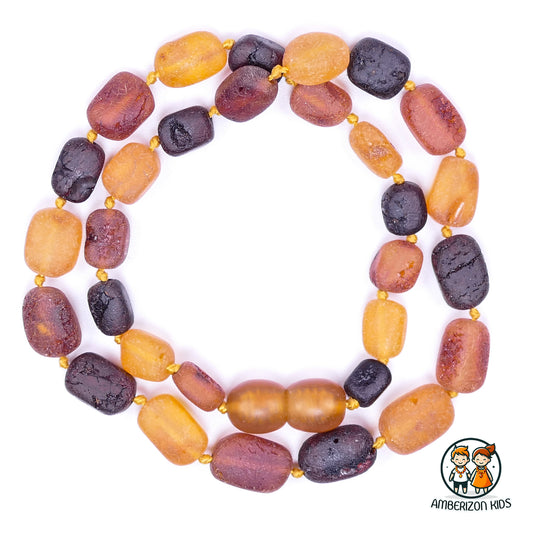 Raw amber multicolored baby necklace - Unisex - Unpolished flat olive shape beads