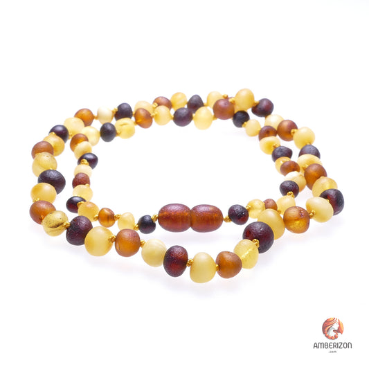 Multicolored minimalist women's necklace - Raw unpolished Baltic amber beads
