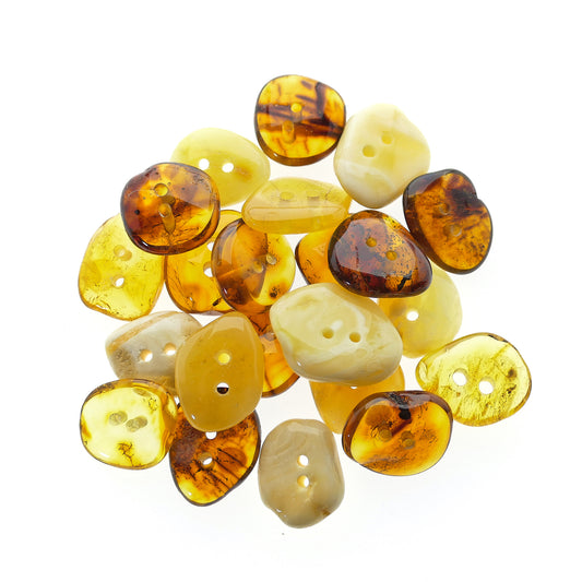 Natural Baltic amber gemstone button - 2 holes