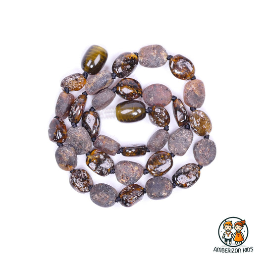 Raw amber baby necklace - Unisex - Unpolished and polished flat olive shape mix