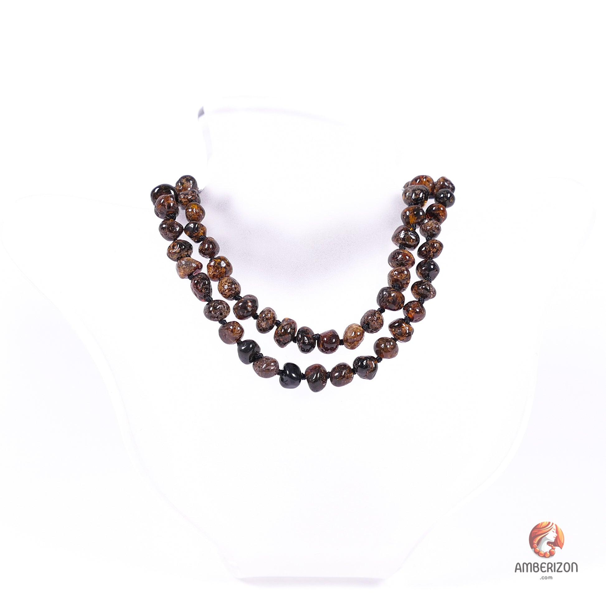 Minimalist women's necklace - Grey swamp amber beads - Rare style