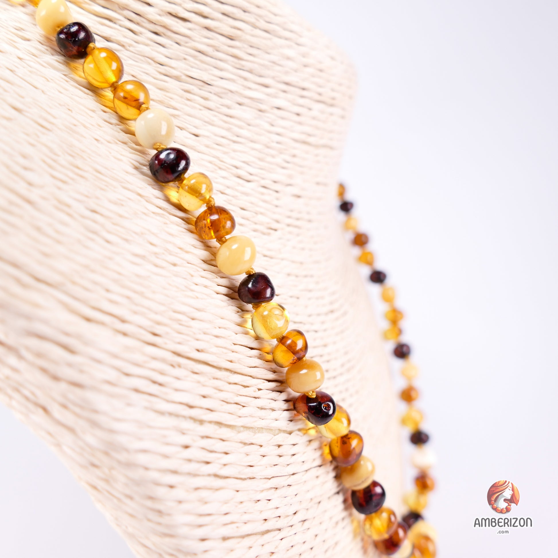 Premium minimalist women's necklace - Clear light multicolored polished amber beads