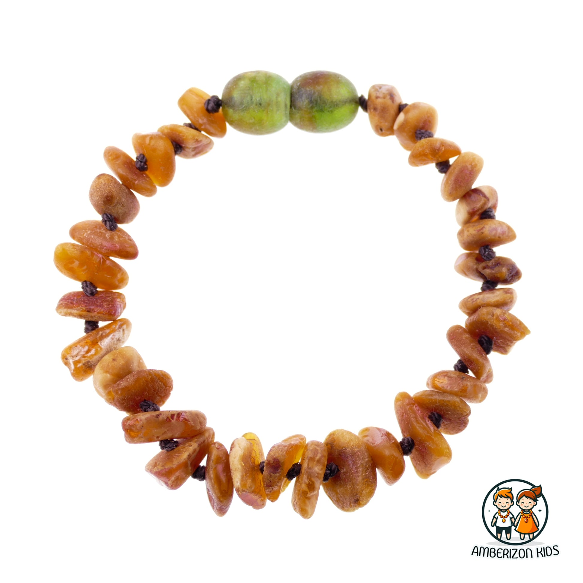 Baltic amber baby bracelet-anklet - Butterscotch beads w/ green lock