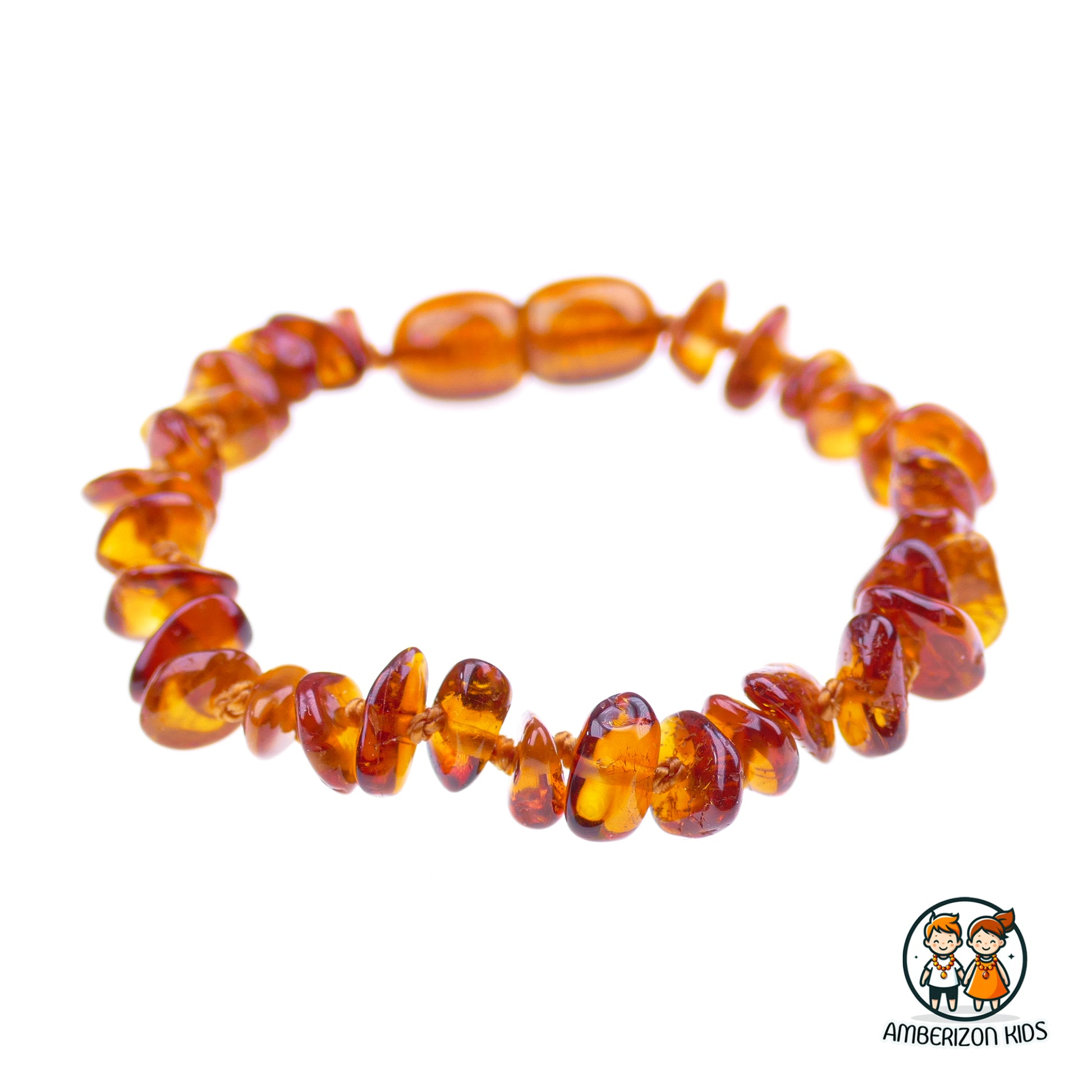 Cognac color amber baby bracelet-anklet - Smooth clear translucent beads
