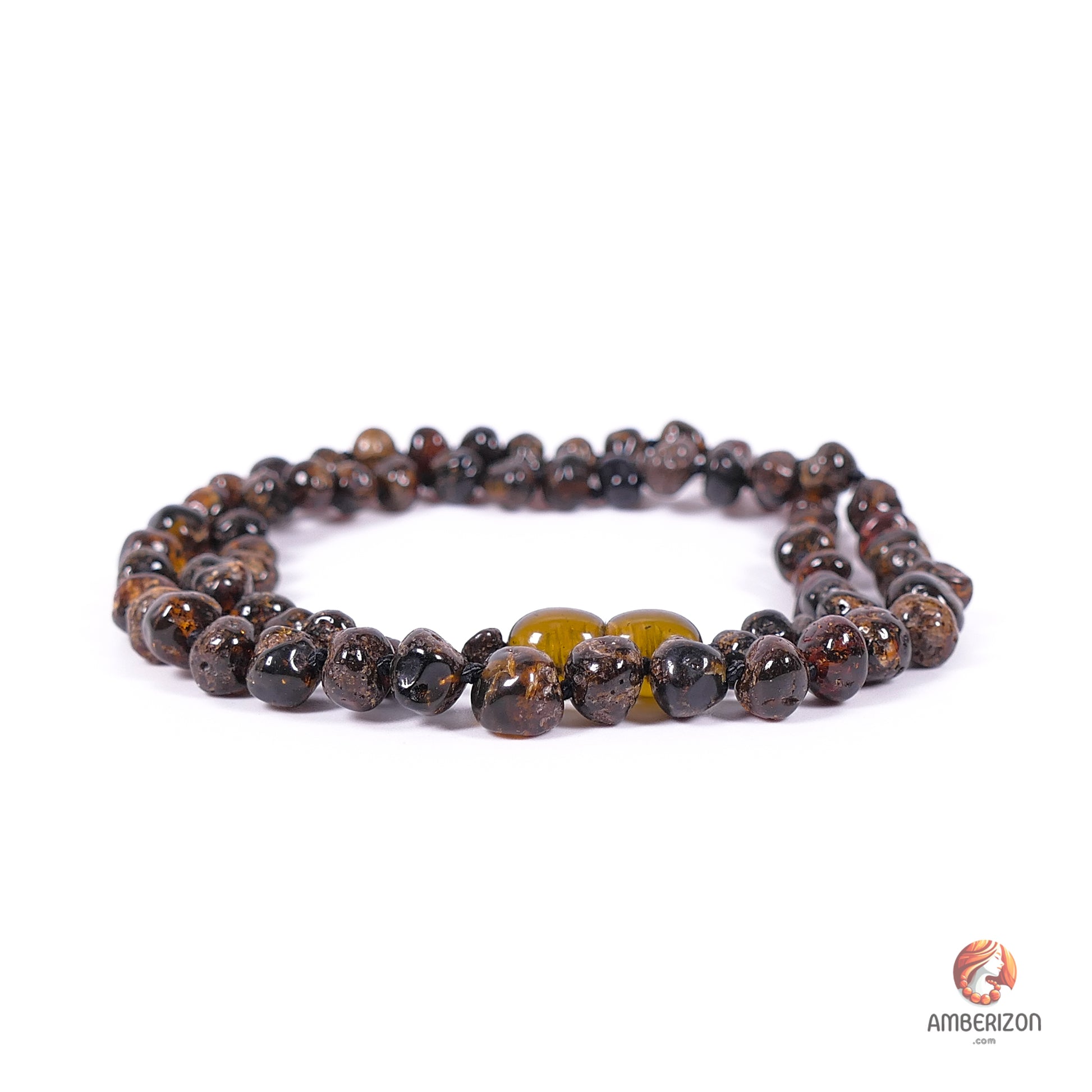 Minimalist women's necklace - Grey swamp amber beads - Rare style