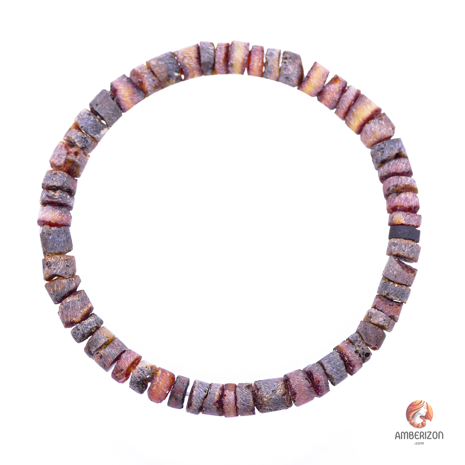 Baltic raw amber bracelet - red-orange cylinder beads - Stretchy