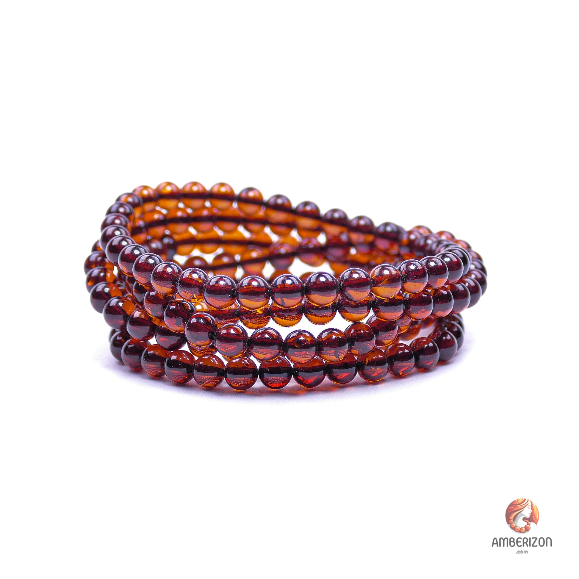 Polished cherry amber ball bracelet - Premium AAA quality round beads - Stretchy