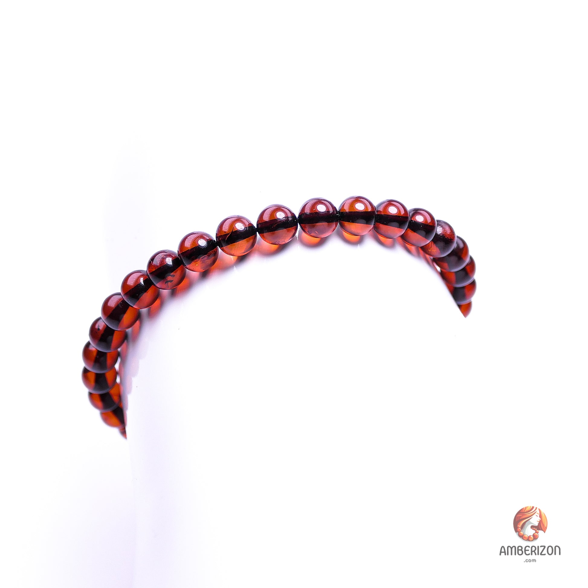 Polished cherry amber ball bracelet - Premium AAA quality round beads - Stretchy