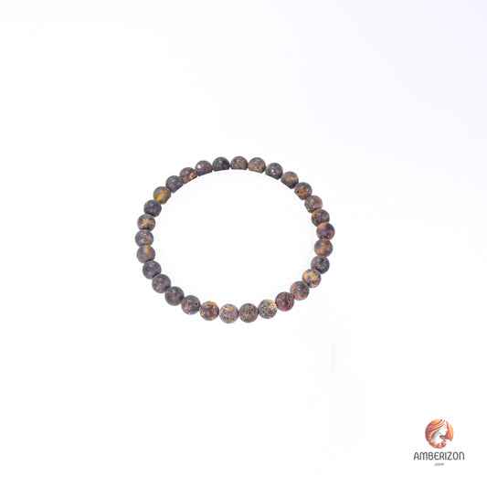 Grey raw amber ball bracelet - Premium round beads - Stretchy