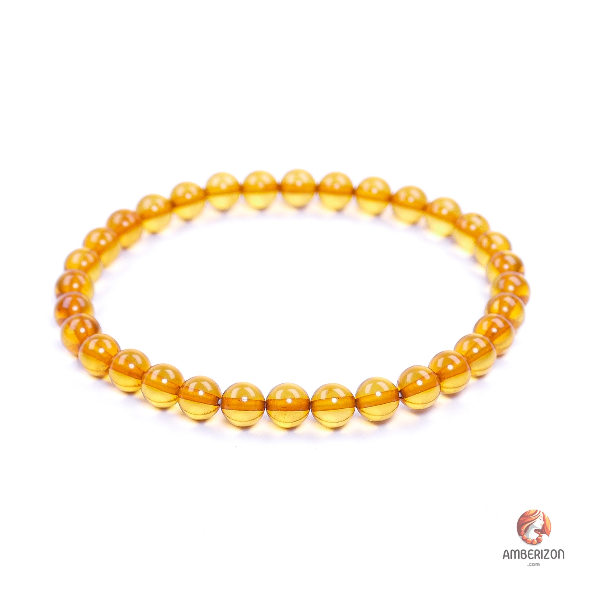 Polished honey amber ball bracelet - Premium AAA quality round beads - Stretchy