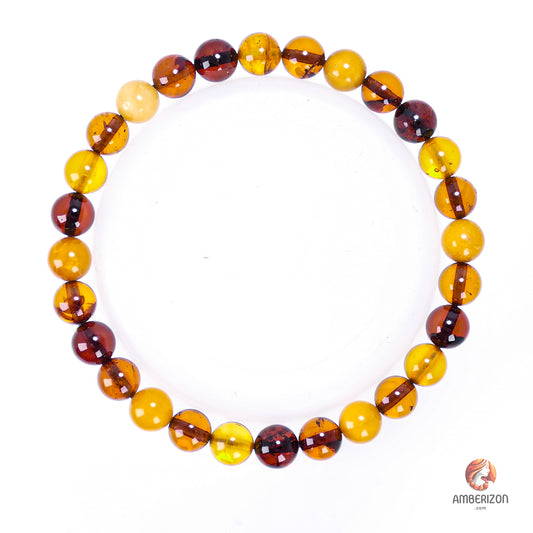 Clear AAA amber ball bracelet - Round multicolored beads - Stretchy