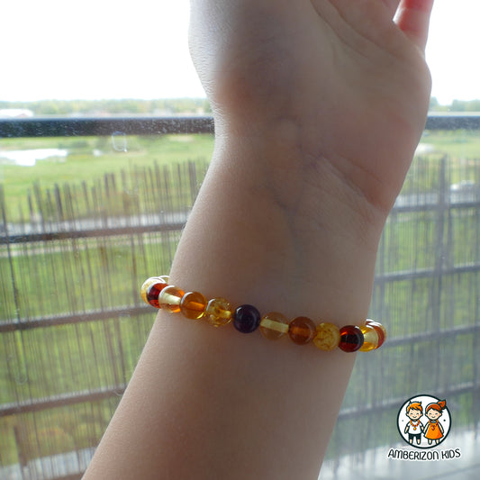 ⌀5.5mm - Premium round amber baby bracelet - Multicolored polished amber balls