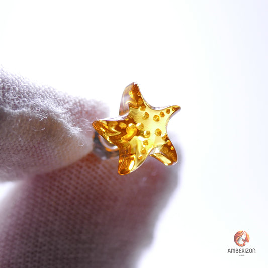 Carved Baltic amber Star earrings - Starfish gemstone studs