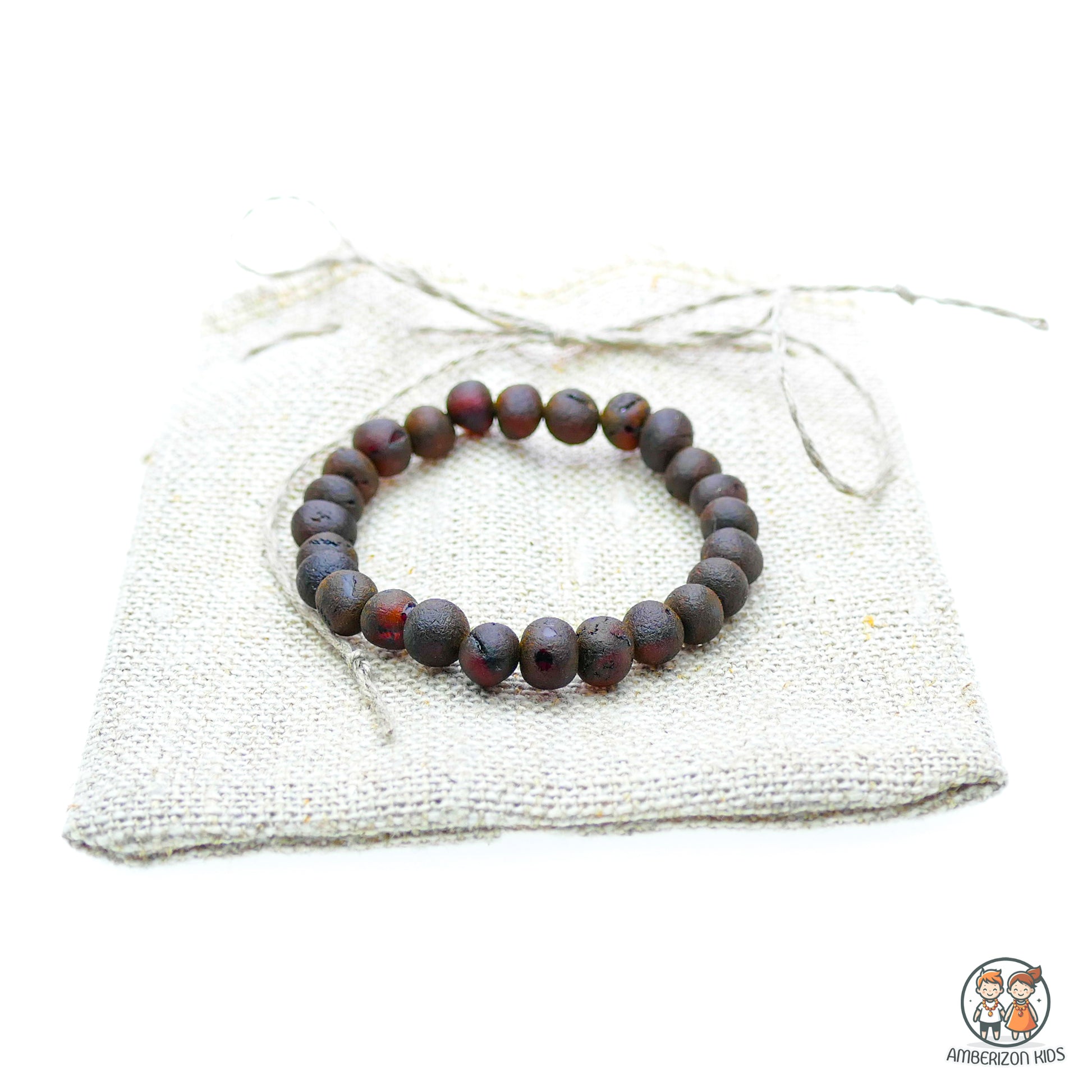 ⌀6-7mm - Natural amber baby bracelet - Unisex - Raw unpolished baroque beads - Dark cherry