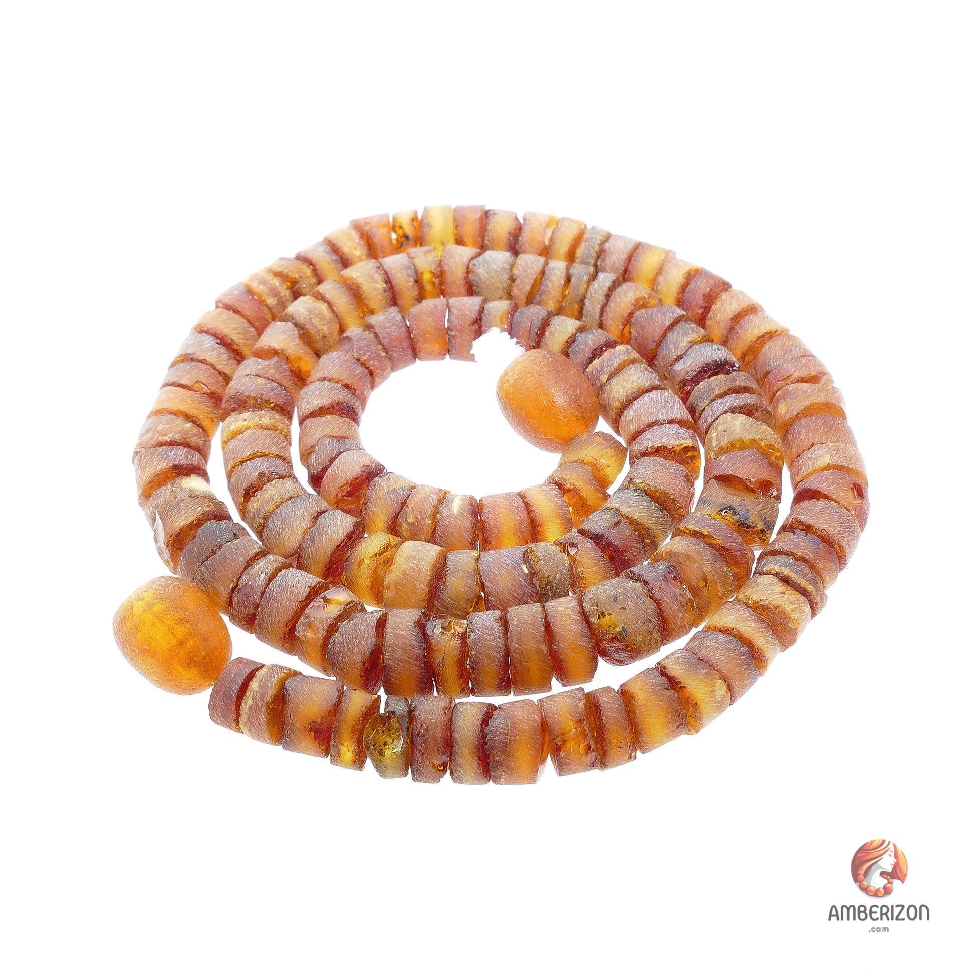 Women's necklace - Cylinder unpolished amber beads in orange-red color