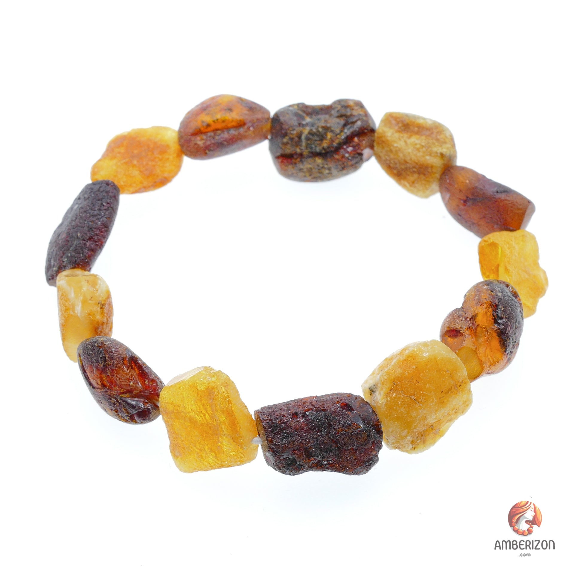 Unpolished raw amber stone bracelet - Natura freeform organic beads - Stretchy