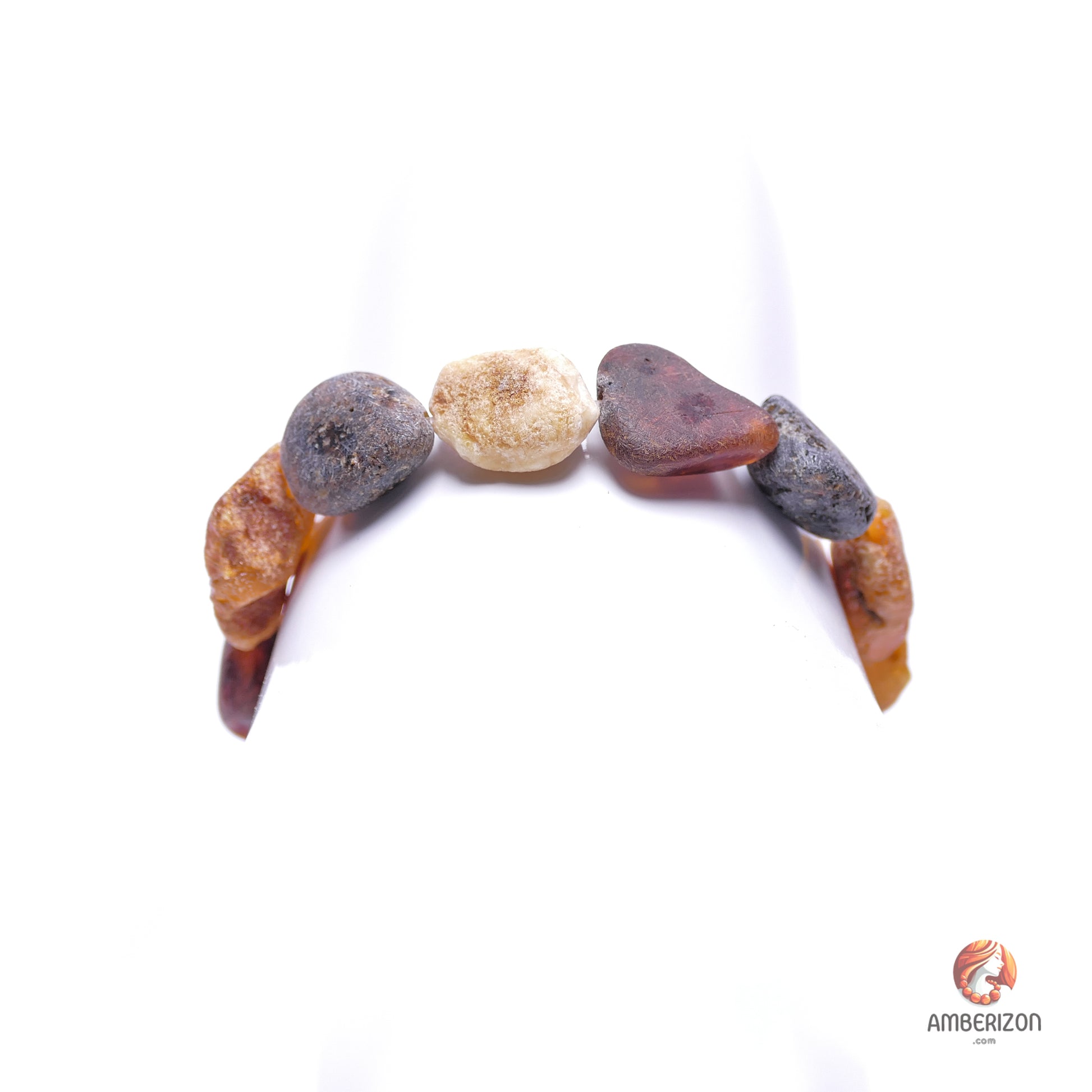 Unpolished raw amber stone bracelet - Natura freeform organic beads - Stretchy