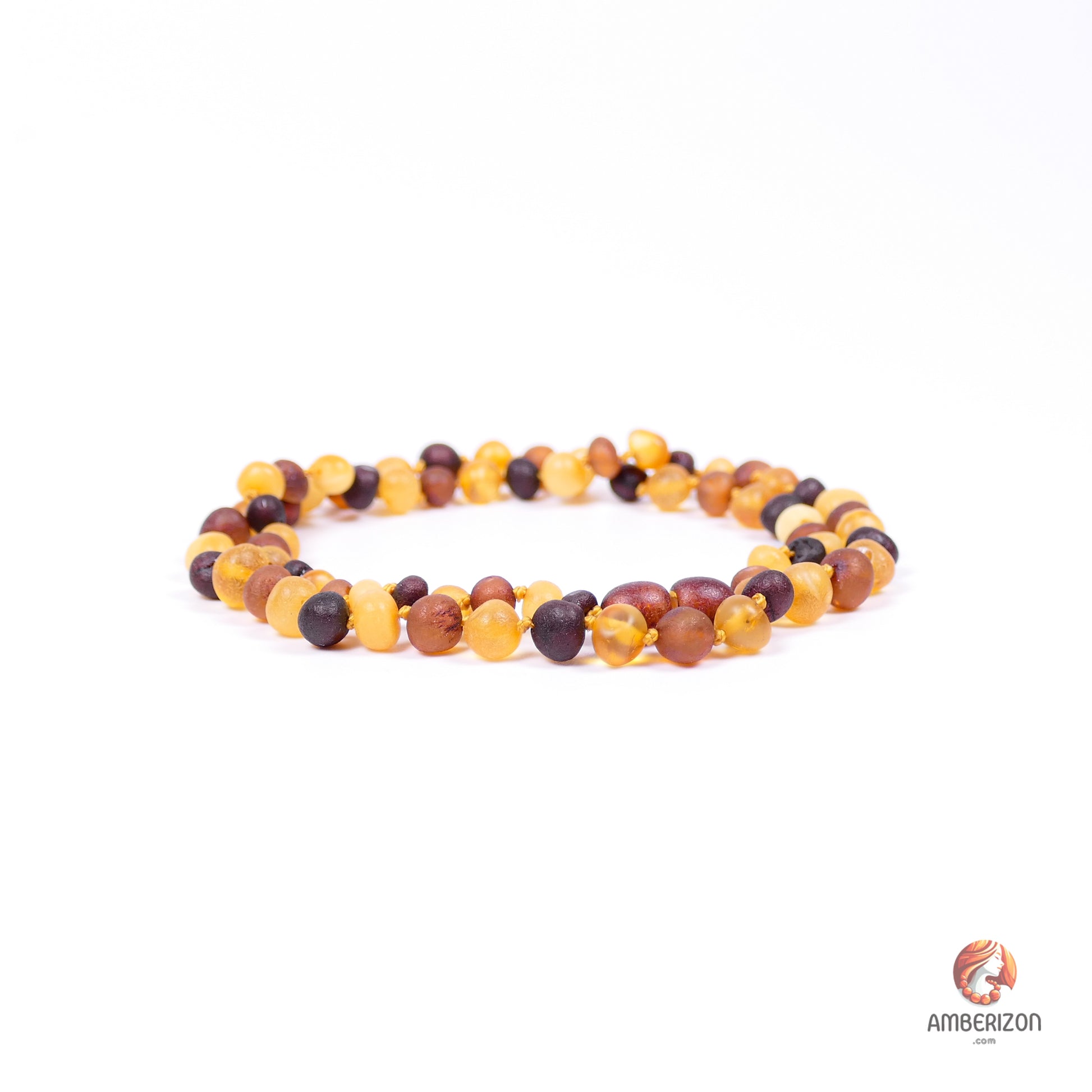 Multicolored minimalist women's necklace - Raw unpolished Baltic amber beads