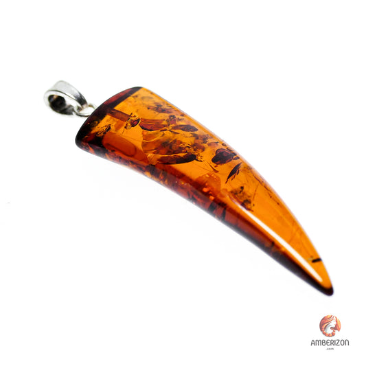 Baltic amber fang pendant - Premium clear amber